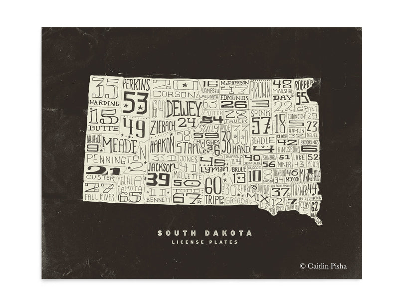 South Dakota License Plate Poster – Cream on Brown Background