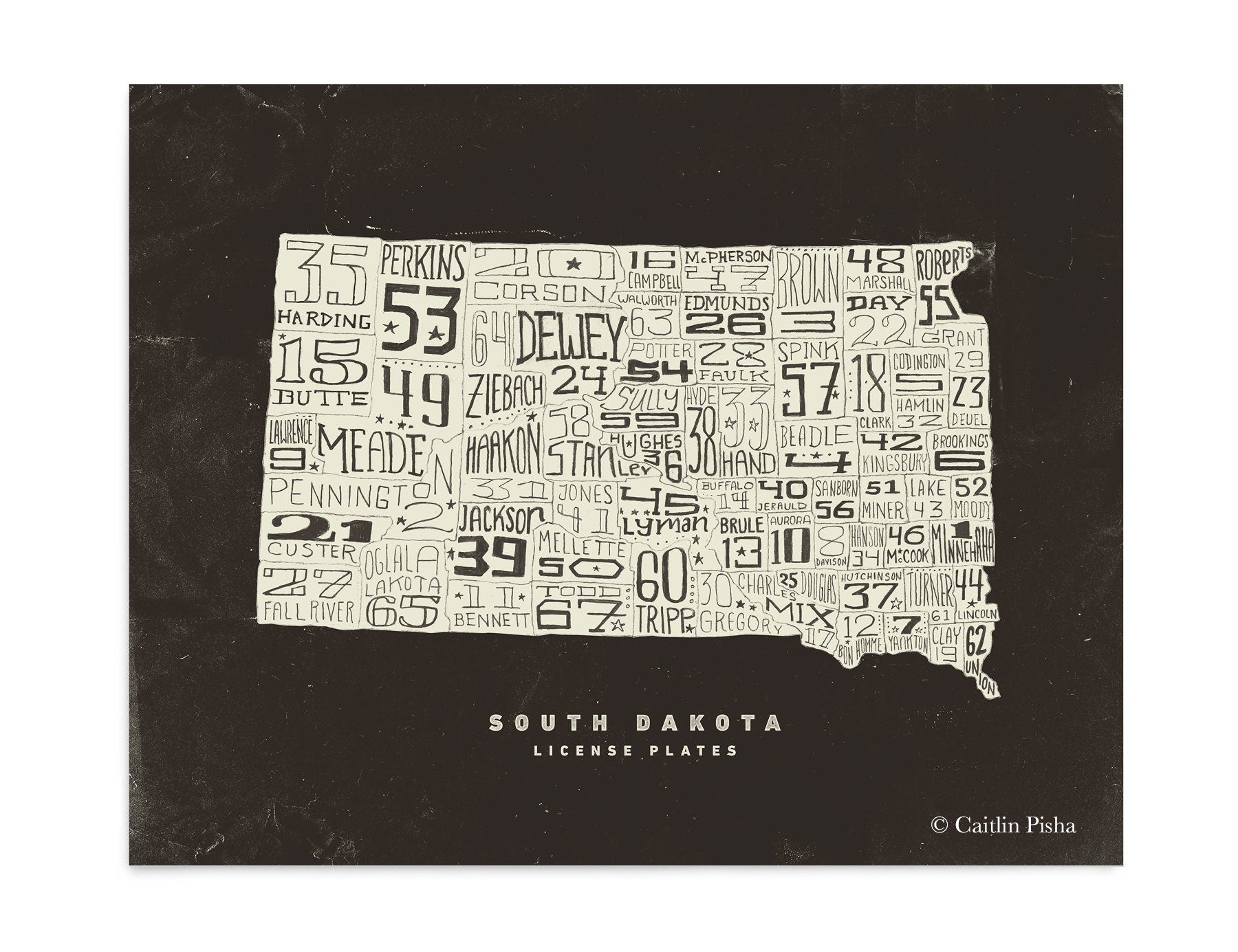 South Dakota License Plate Poster – Cream on Brown Background
