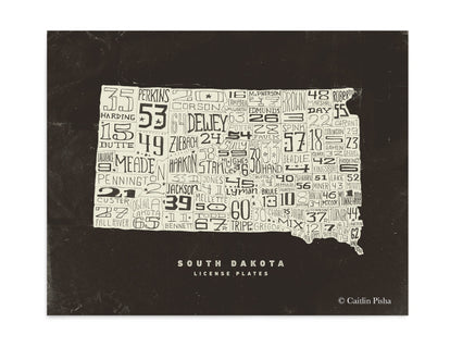 South Dakota License Plate Poster – Cream on Brown Background