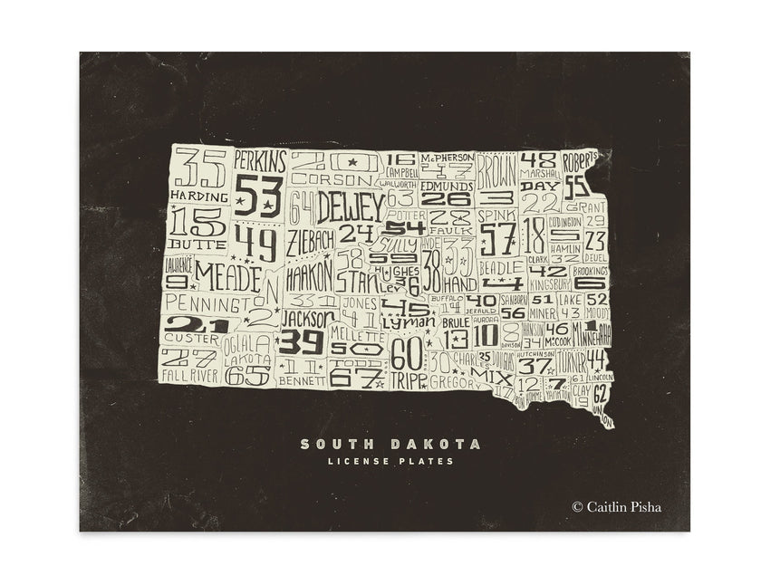 South Dakota License Plate Poster – Cream on Brown Background