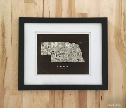 Nebraska License Plate Poster – Cream on Brown Background