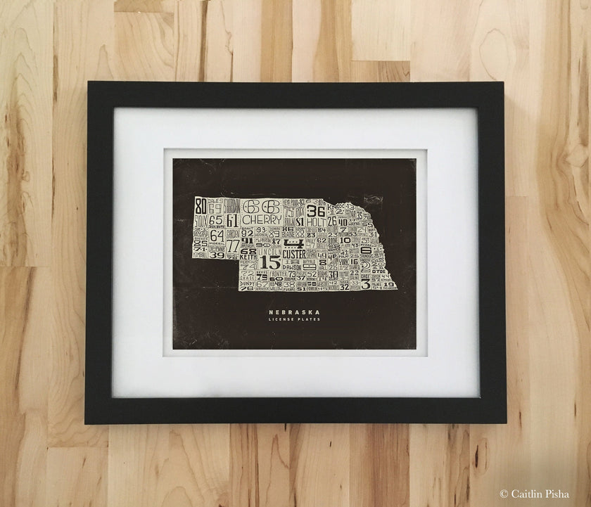 Nebraska License Plate Poster – Cream on Brown Background
