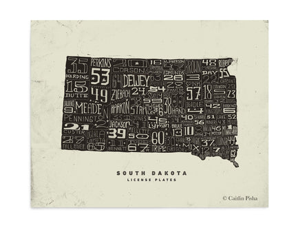 South Dakota License Plate Poster – Warm Black on Cream Background