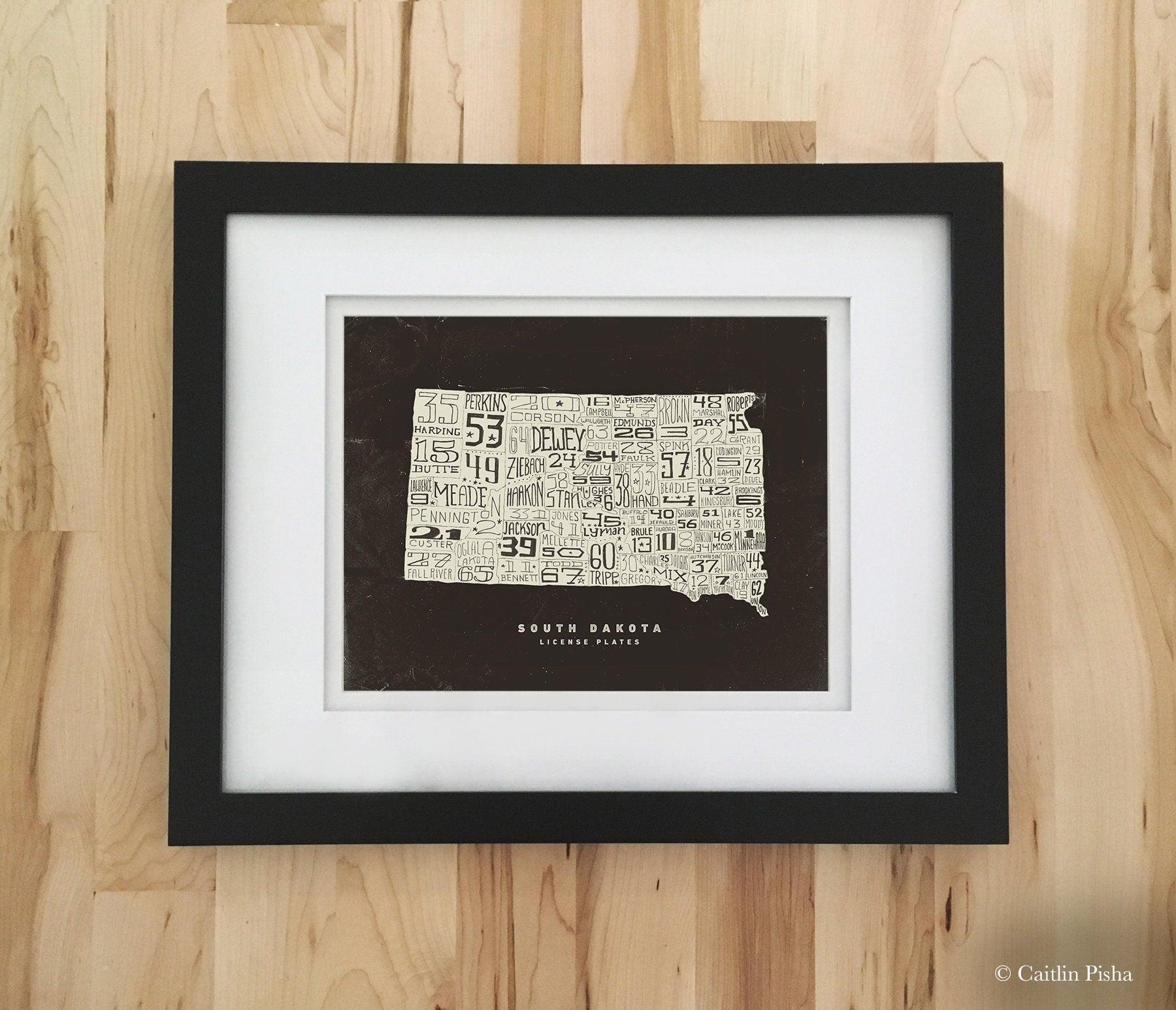 South Dakota License Plate Poster – Cream on Brown Background