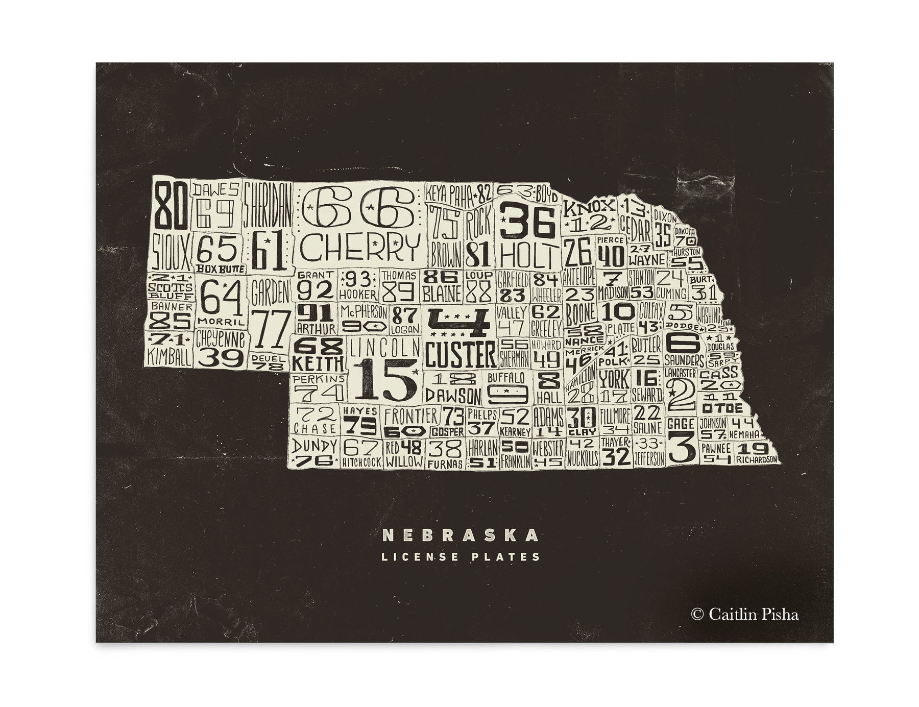 Nebraska License Plate Poster – Cream on Brown Background