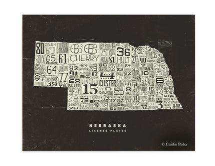 Nebraska License Plate Poster – Cream on Brown Background