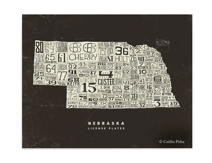 Nebraska License Plate Poster – Cream on Brown Background