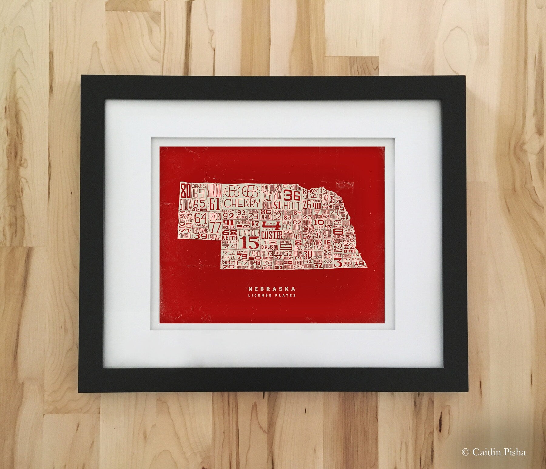Nebraska License Plate Poster – Cream on Red Background