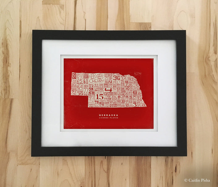 Nebraska License Plate Poster – Cream on Red Background